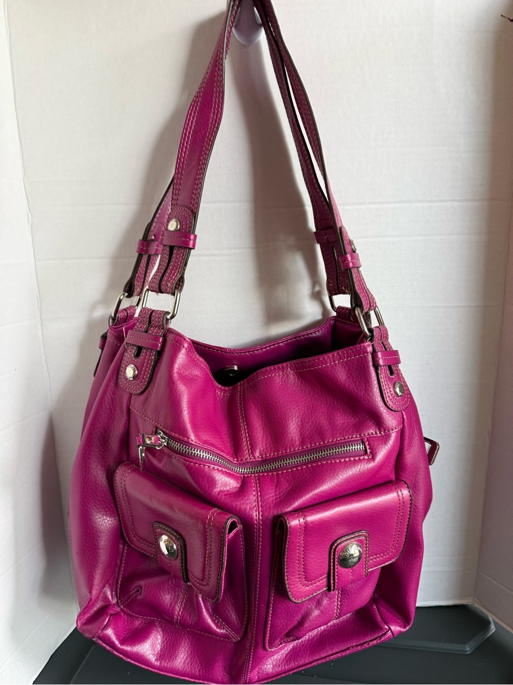 Tyler Rodan Fuchsia Shoulder Tote with Front Pockets